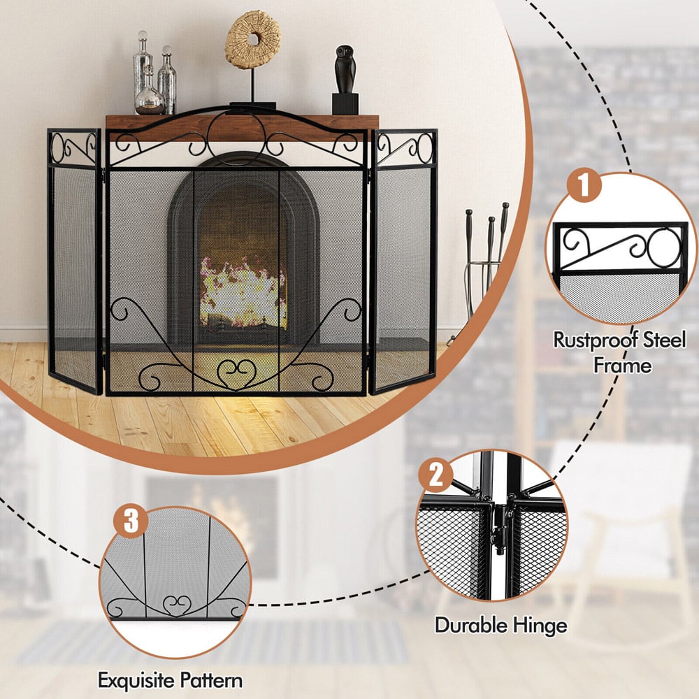 Costway 3 Panel Folding Metal Fireplace Screen Image 5