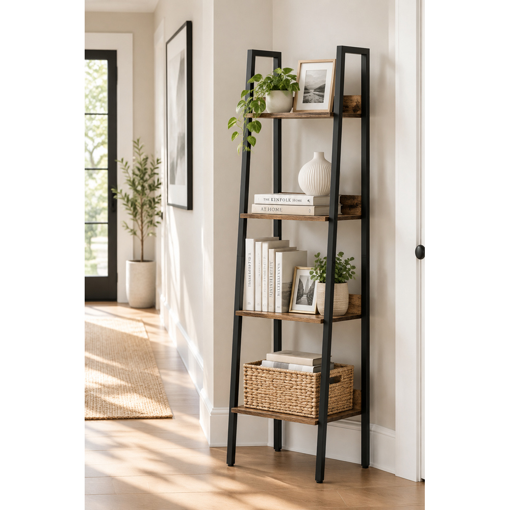 Modcraft 4 Shelf Black and Rustic Brown Industrial Ladder Shelf Image 5