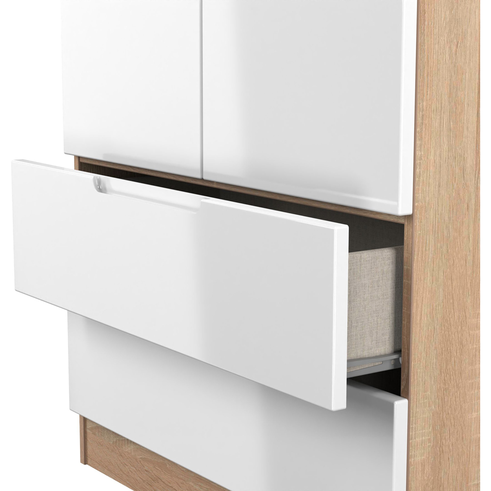 Crowndale Milan 2 Door 2 Drawer White Gloss and Bardolino Oak Tall Wardrobe Ready Assembled Image 7