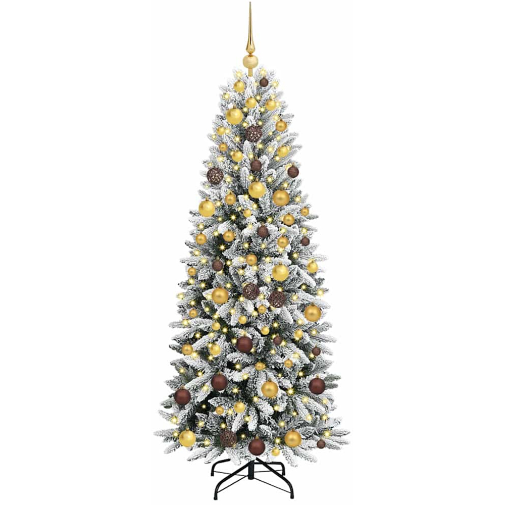 vidaXL Pre-Lit Gold Baubles Artificial Snow Flocked Christmas Tree 6ft Image 1