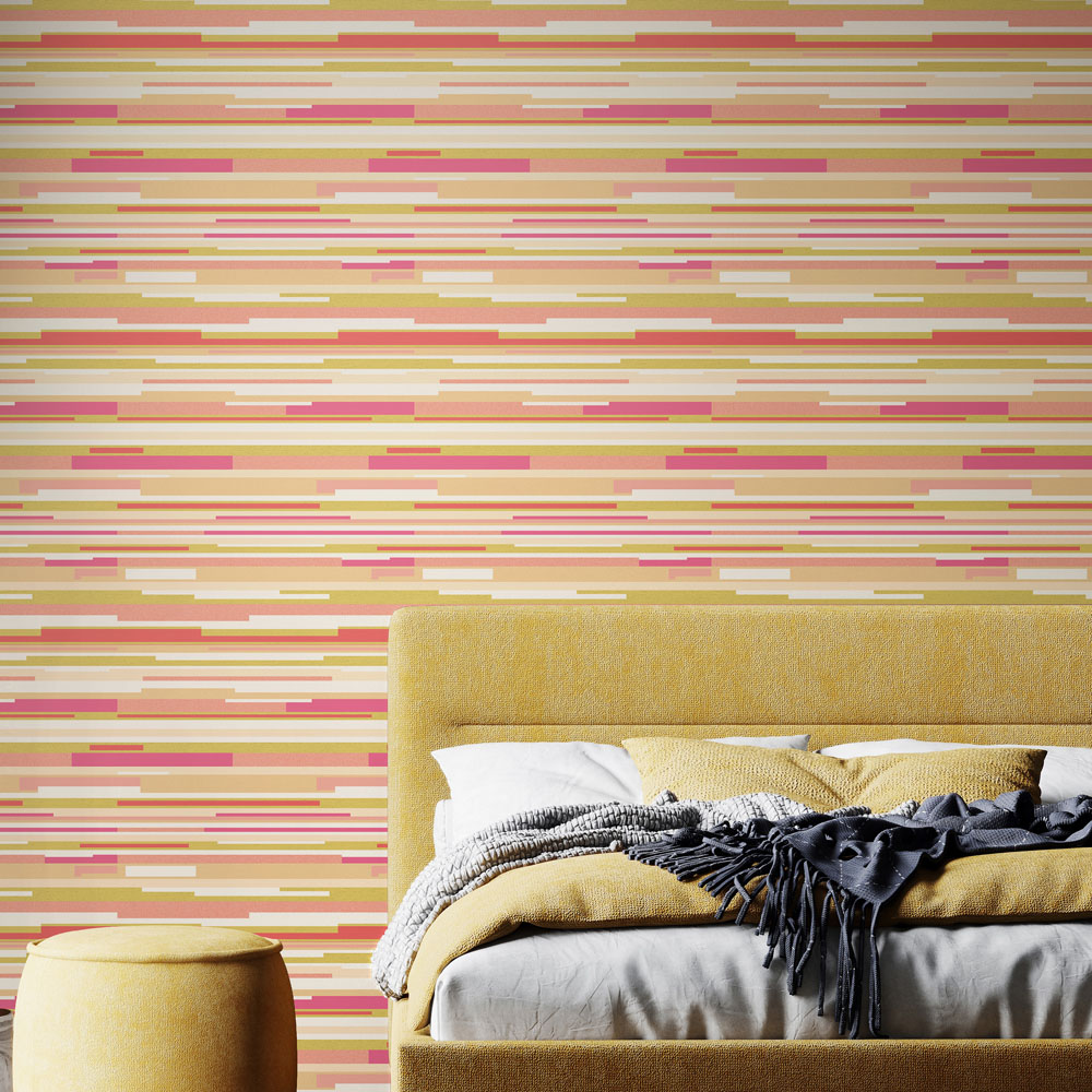 Hoopla Walls Horizontal Stripe Pink and Green Non Woven Wallpaper Image 2