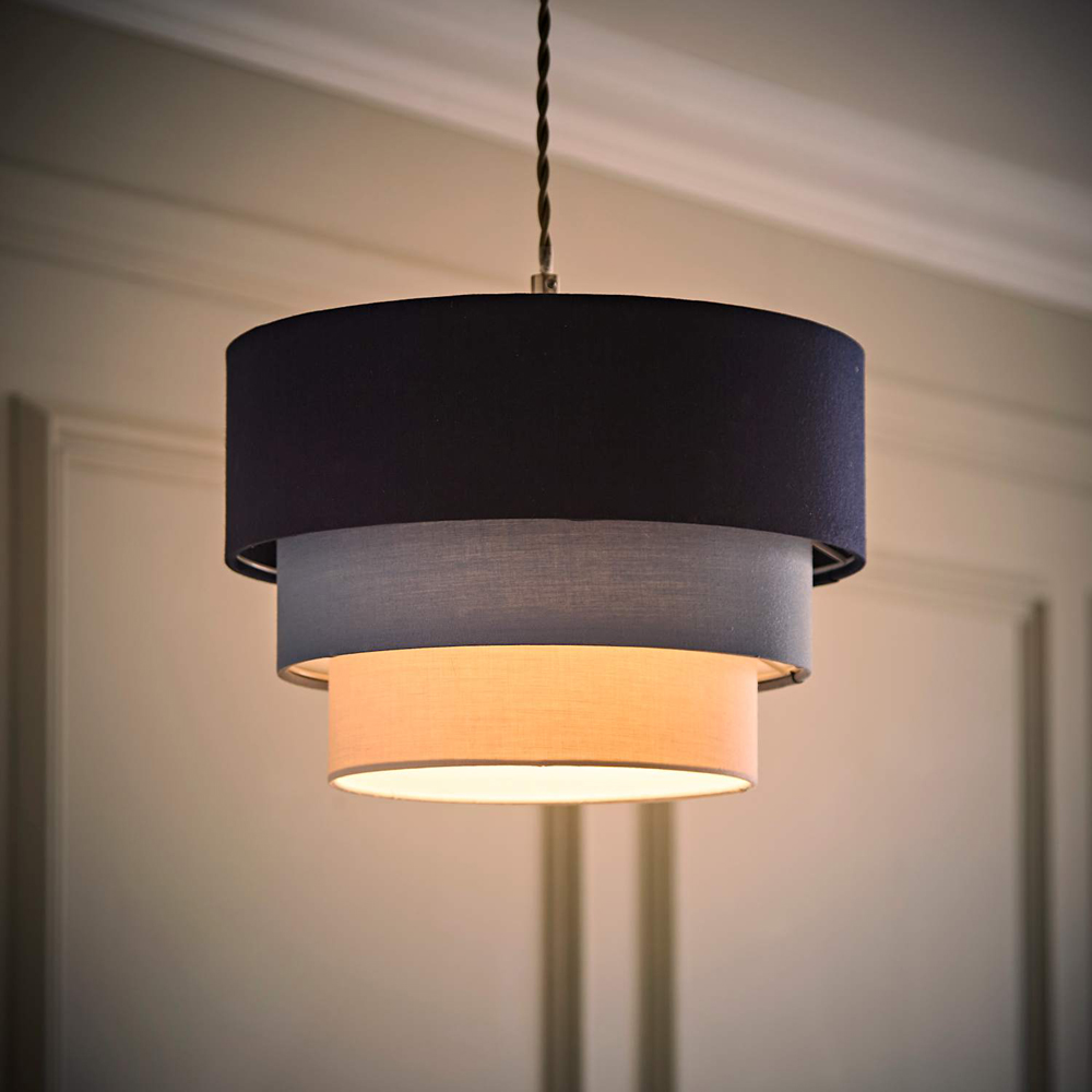 ValueLights Aztec 3 Tier Navy Blue Fabric Easy Fit Ceiling Pendant Lamp Shade 30cm Image 2