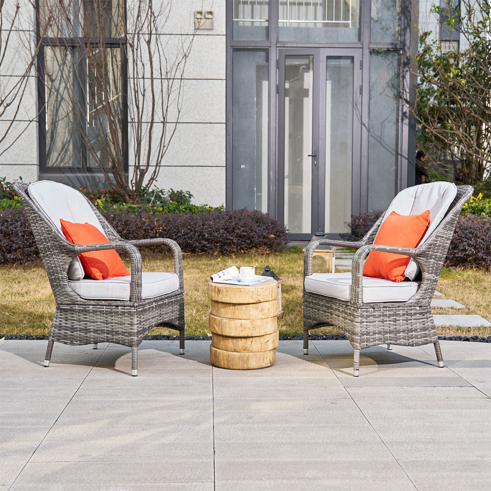 Direct Wicker Set of 2 Grey Rattan Garden Chairs with Wooden Composite Side Table Image 5