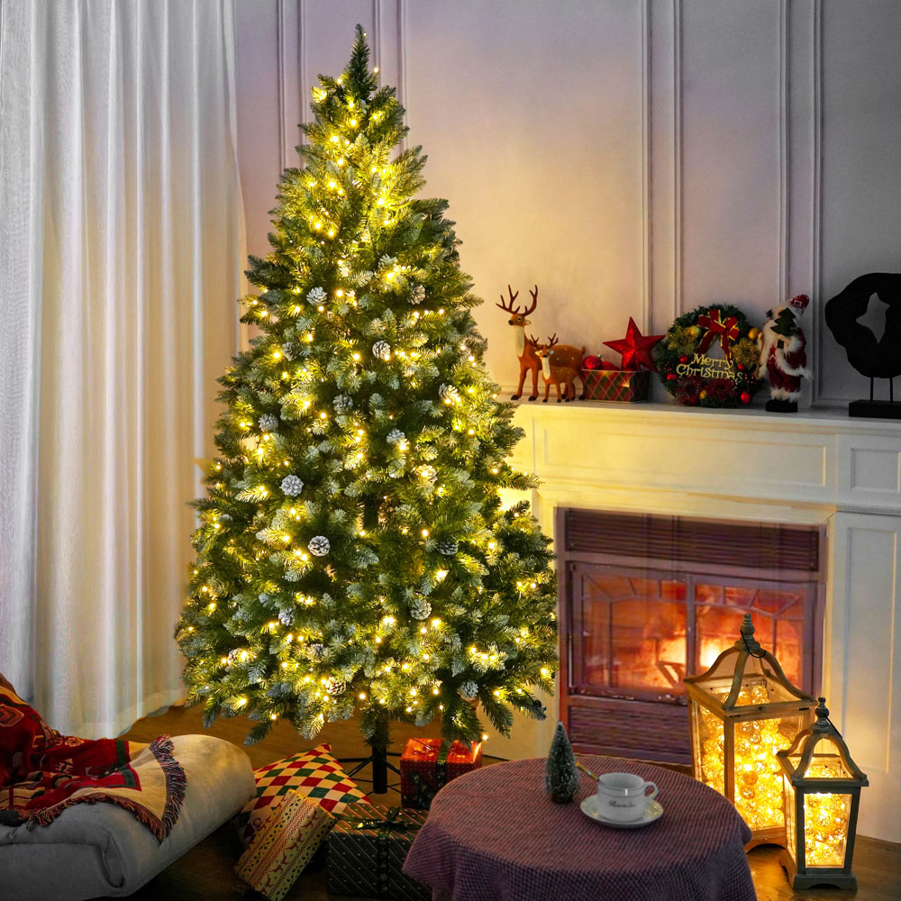 Abrihome Pre Lit Snow Flocked Artificial Christmas Tree 7ft Image 2