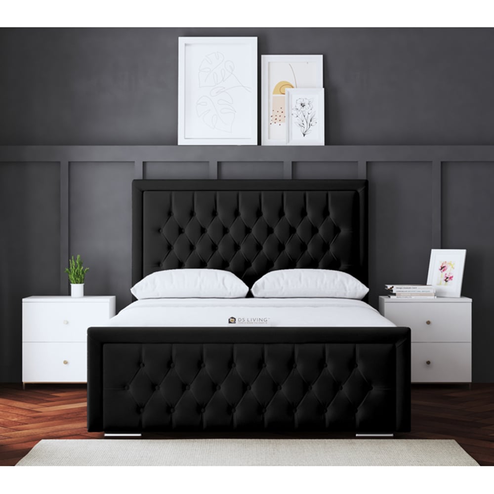 DS Living Allegra Double Black Upholstered Bed Frame with Headboard Image 4
