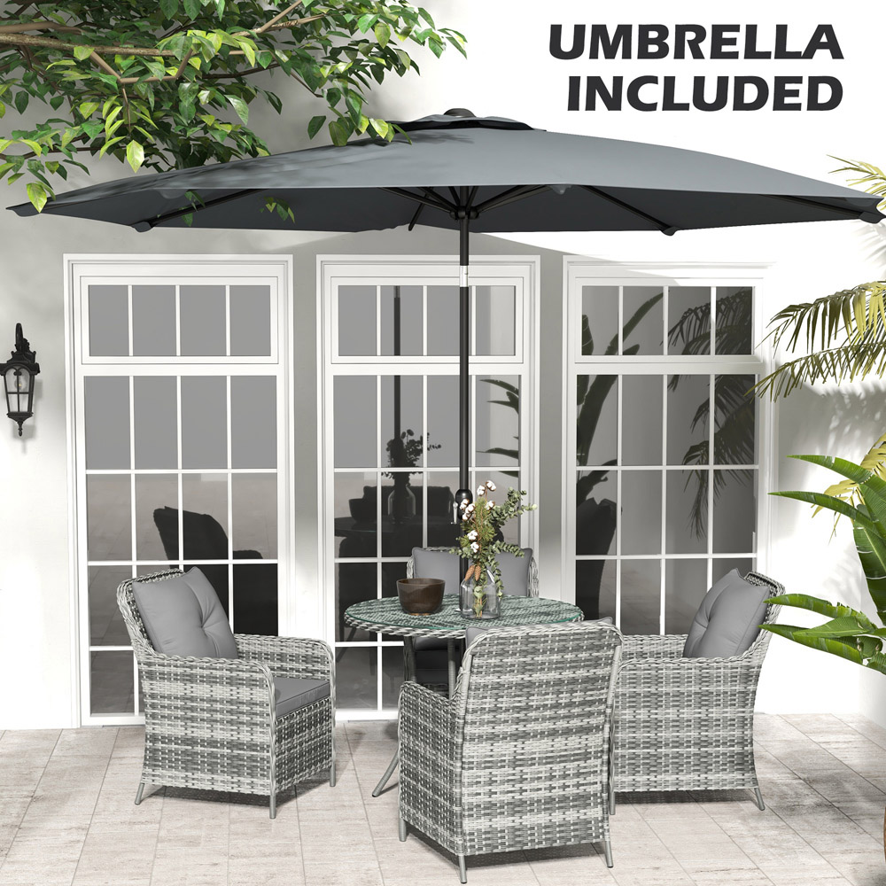 Outsunny 4 Seater Round Rattan Dining Set with Umbrella Grey Image 6