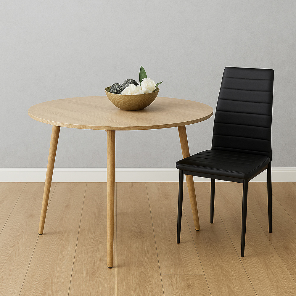 Kosy Koala 4 Seater Round Faux Leather Wooden Dining Set Black Image 4