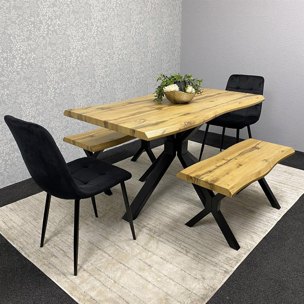 Kosy Koala 4 Seater Wood and Velvet Dining Bench Set Black Image 1