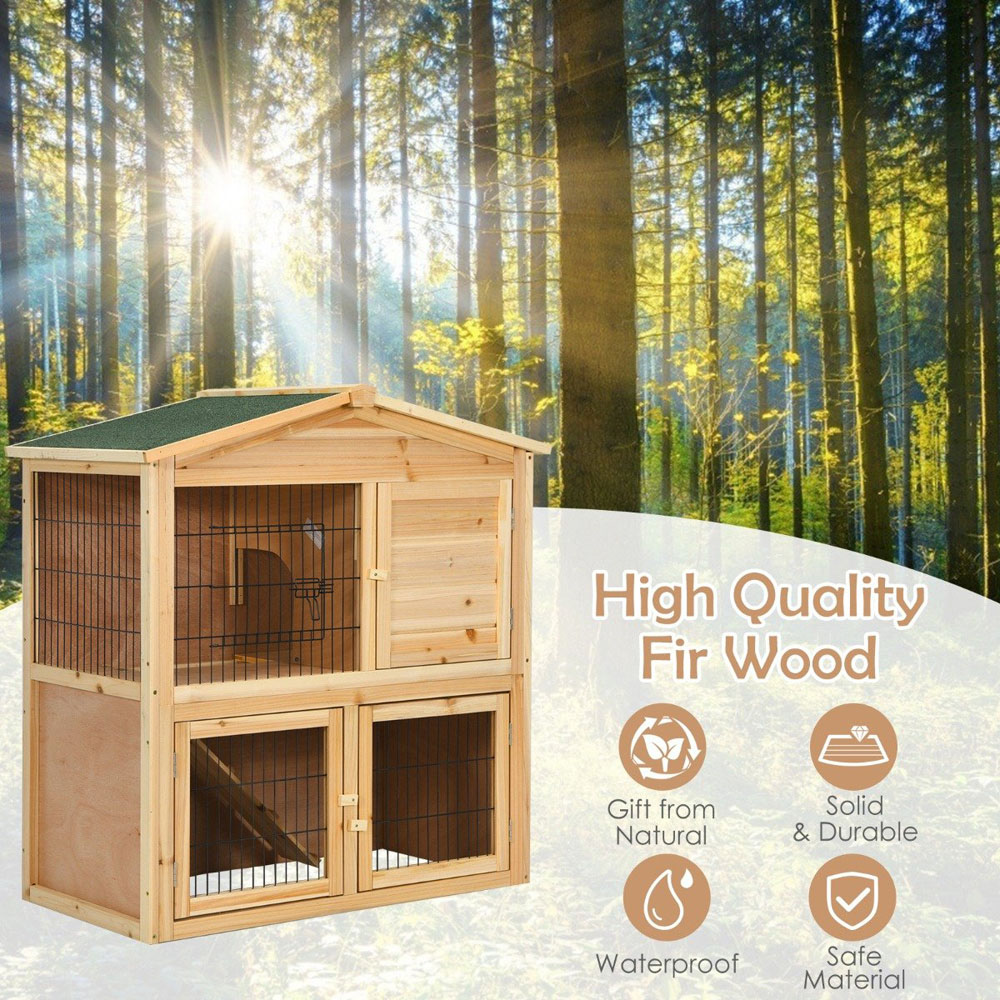 Costway Bunny Rabbit Cage with Waterproof Roof Large Image 8