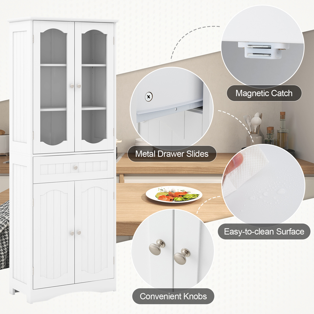 Costway 4 Door Single Drawer White Freestanding Linen Tall Bathroom Cabinet Image 6