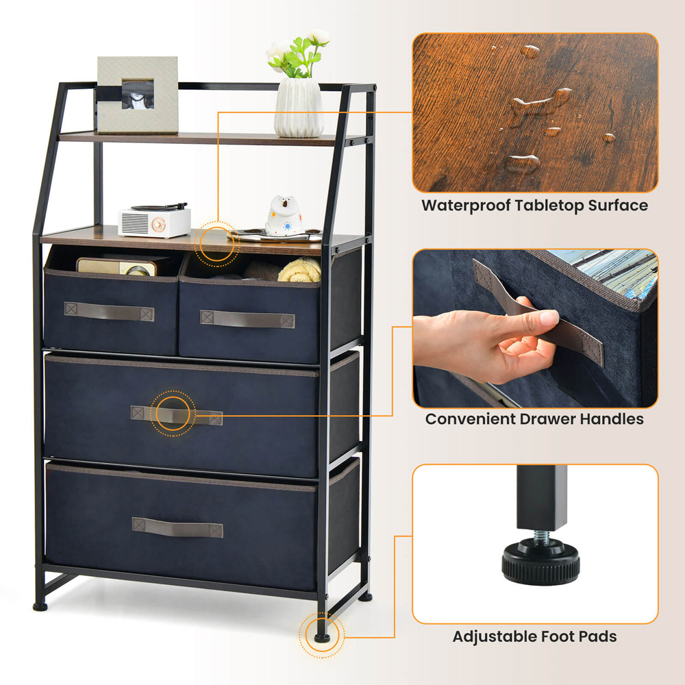Costway 4 Drawer 2 Shelf Rustic Brown Fabric Storage Unit Image 6