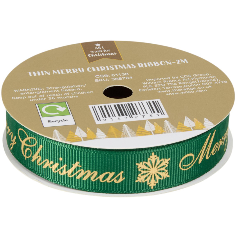 Thin Merry Christmas Ribbon Image 2