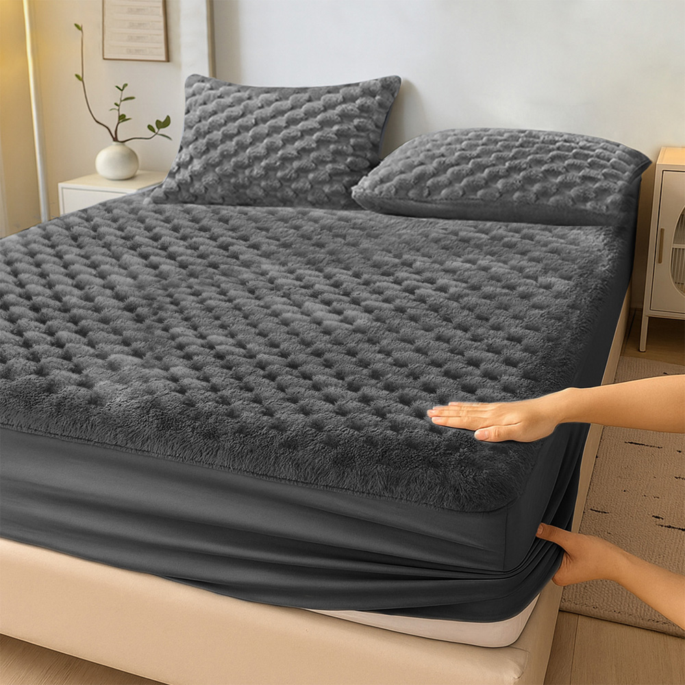 Velosso Super King Size Chunky Popcorn Charcoal Fitted Sheet Image 2