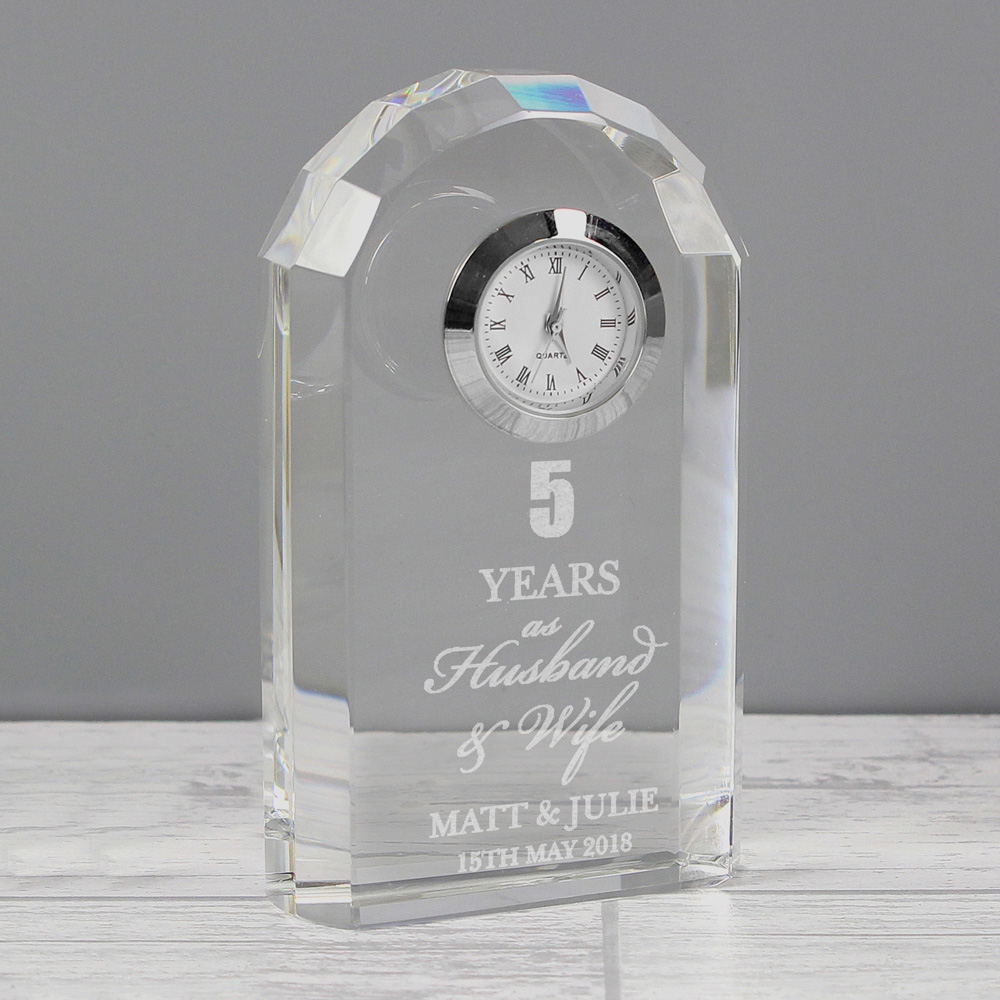 Personalised Memento Personalised Anniversary Crystal Clock Image 2