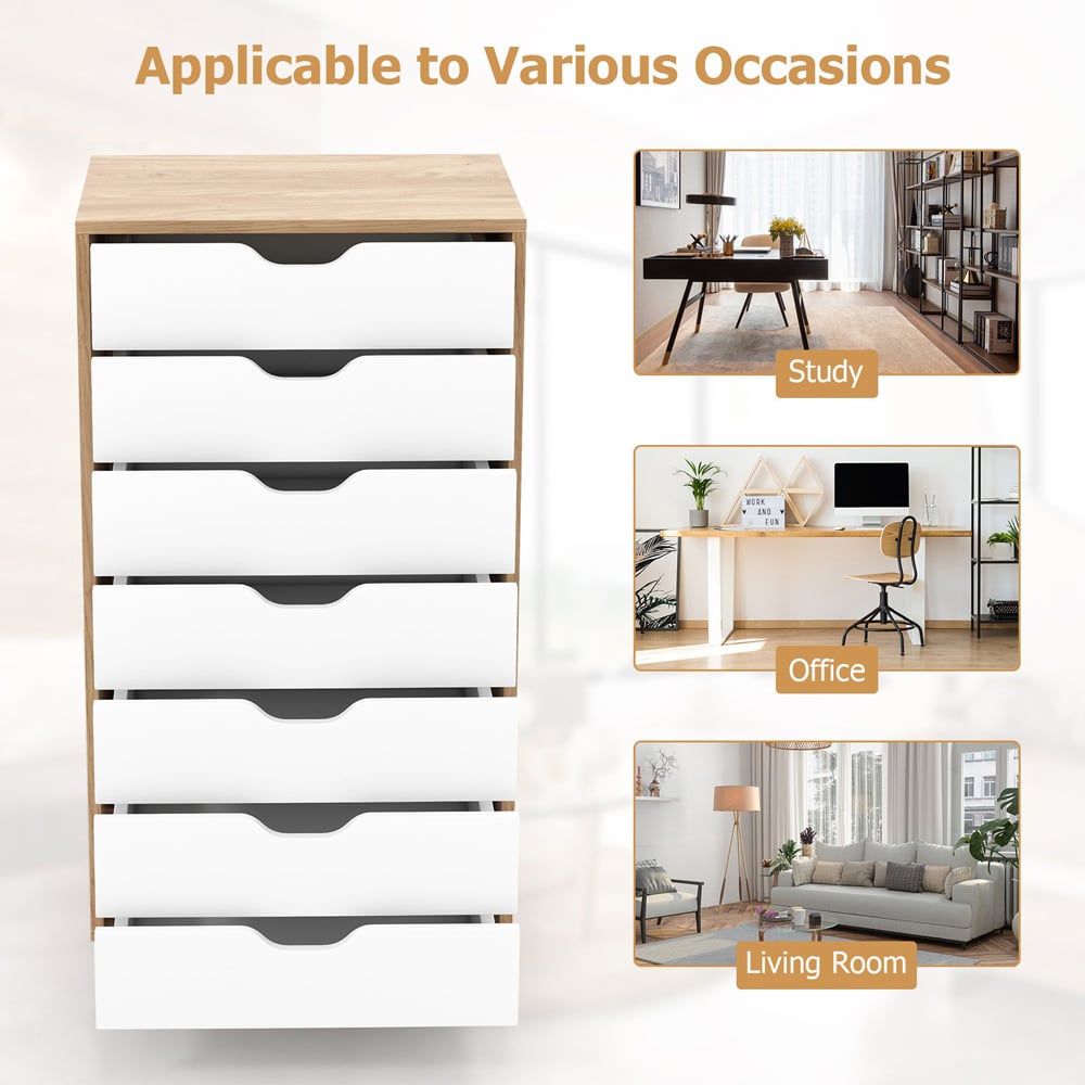 Costway 7 Drawer Natural Mobile File Cabinet Image 7