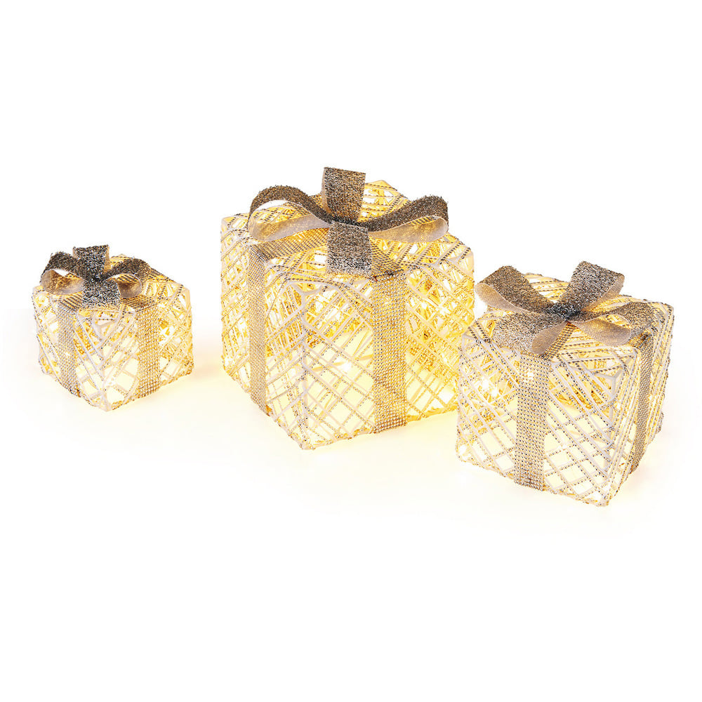 Costway Lighted Gift Boxes with Bows Christmas Decoration 3 Pack Image 2