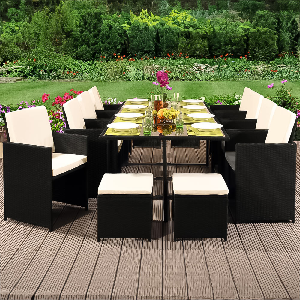 Brooklyn 12 Seater Rattan Cube Garden Dining Set with Cover Black Image 1