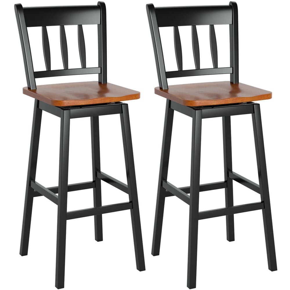 Costway Black Rubberwood Swivel Bar Stool Set of 2 Image 2