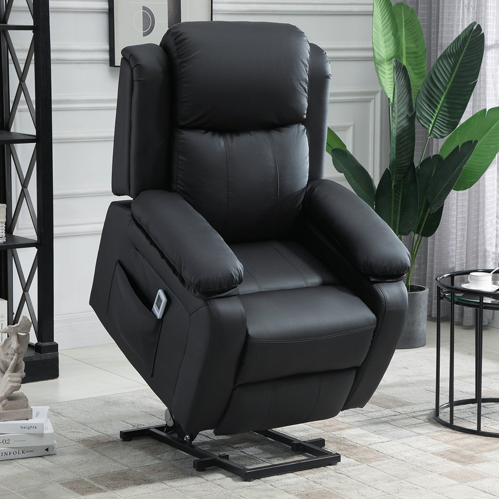 HOMCOM Black Power Lift Riser and Recliner Chair with Remote Image 1