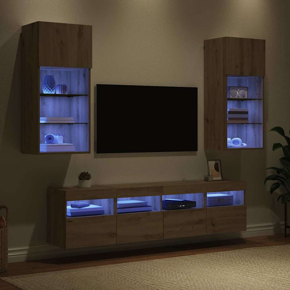 vidaXL LED Artisanal Oak TV Wall Unit Image 9