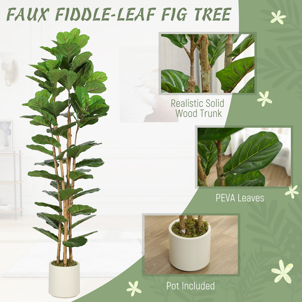 Portland Fiddle Leaf Fig Artificial Tree in Pot with Solid Wood Trunks 6ft Image 5