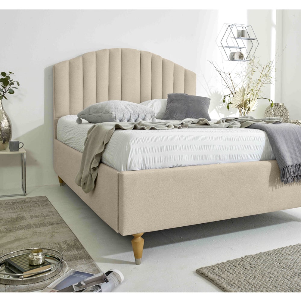 Eleganza Henrik Single Pearl Arlington Fabric Bed Frame with Curved Headboard Image 4