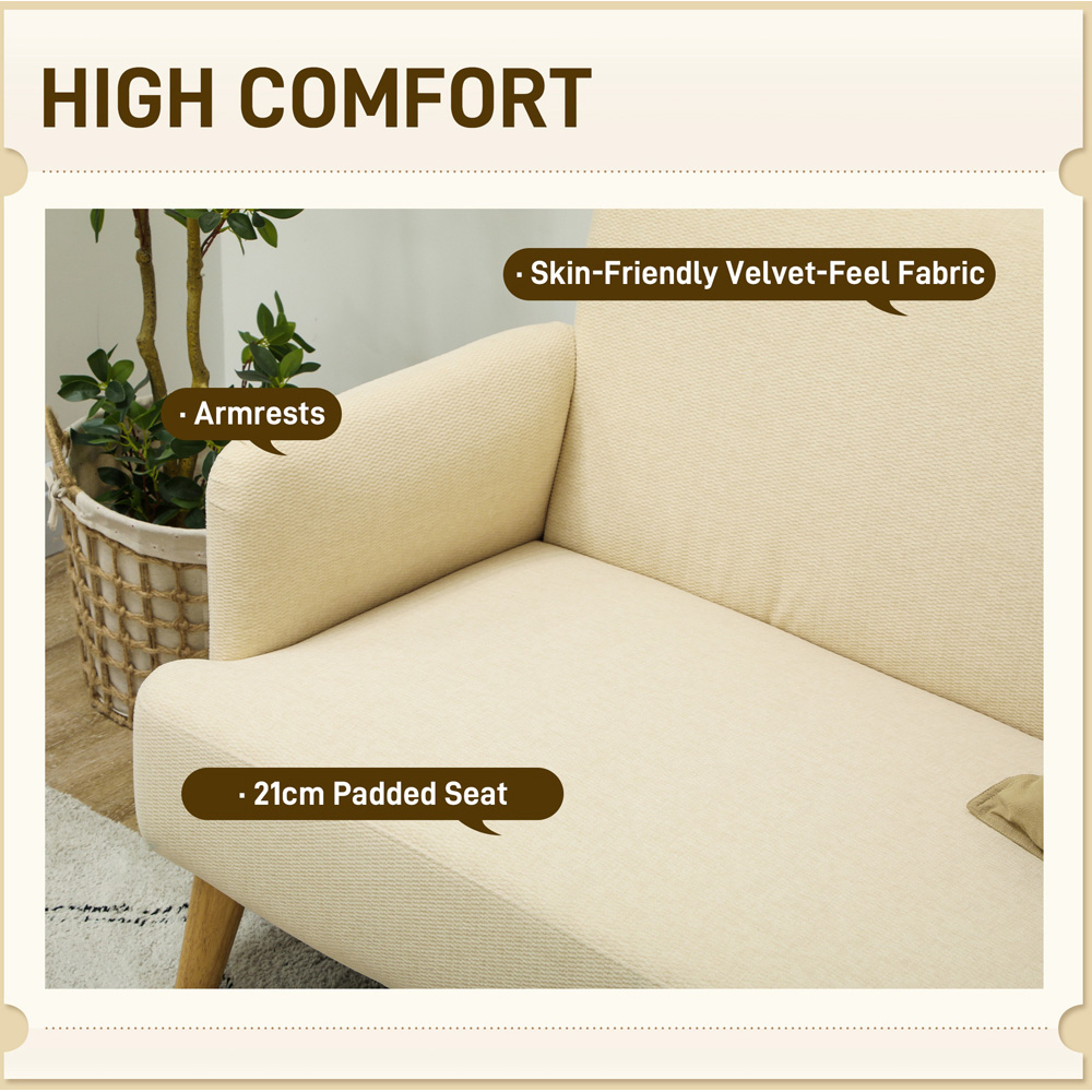 HOMCOM 2 Seater Cream Velvet Feel Sofa Image 5