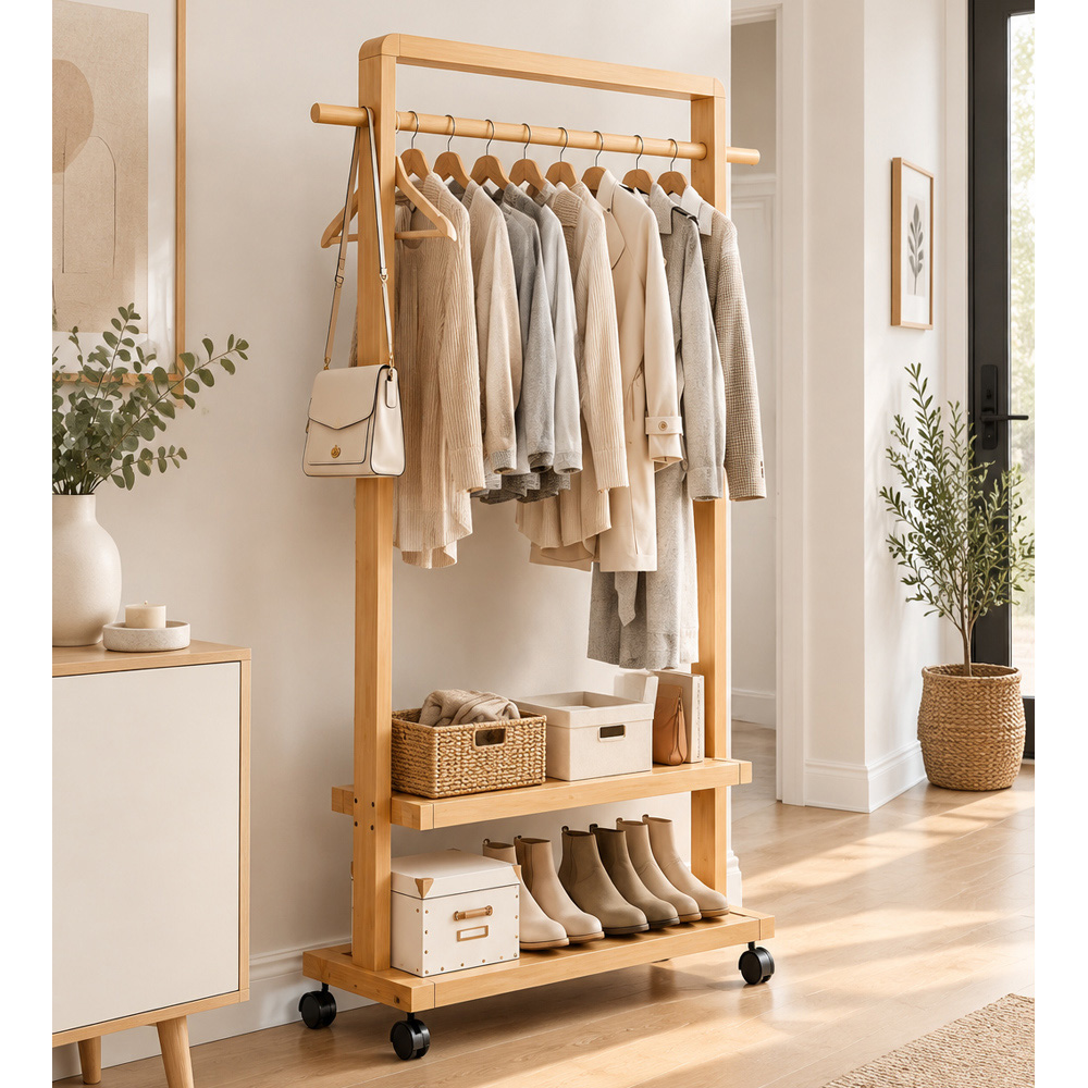 Modcraft 2 Shelf Walnut Heavy Duty Rolling Bamboo Clothes Rail Image 5