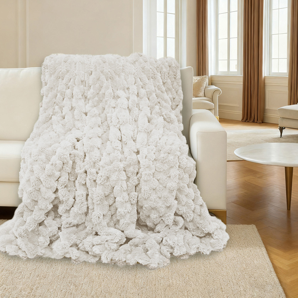 Velosso Cream Chunky Popcorn Throw 150 x 200cm Image 2