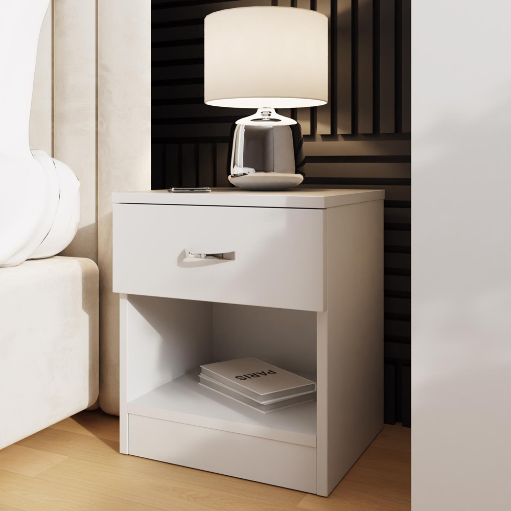 FWStyle Promo Single Drawer White Modern Bedside Table Image 6