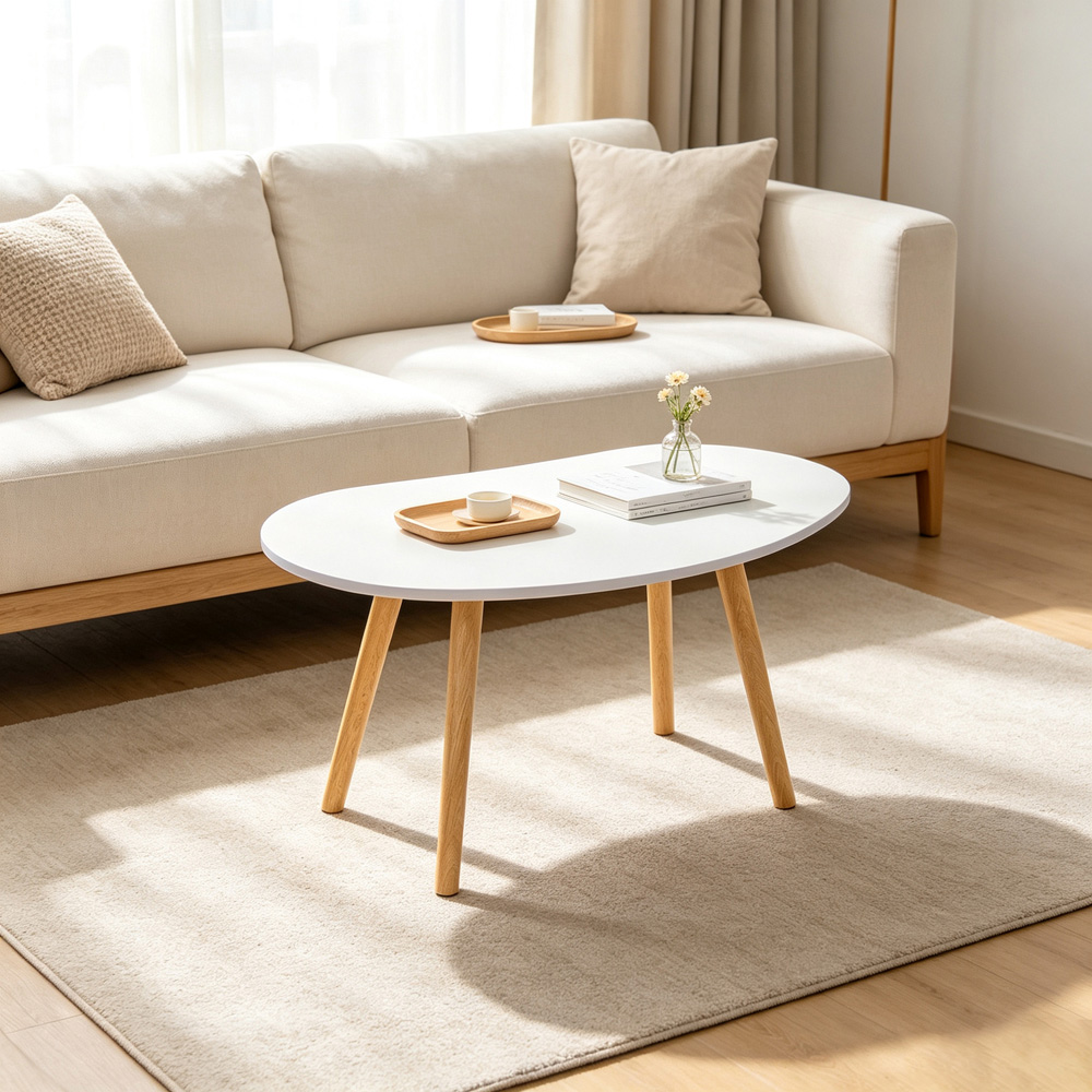 Living and Home White Mango Shaped Coffee Table Image 8