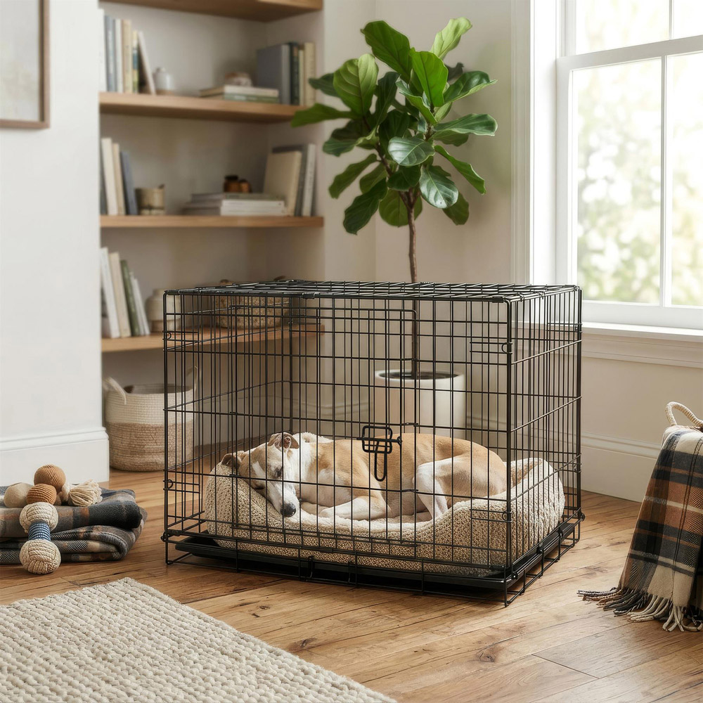 Harbour Housewares 2 Door Black Metal Medium Dog Crate with Removable Tray Image 3