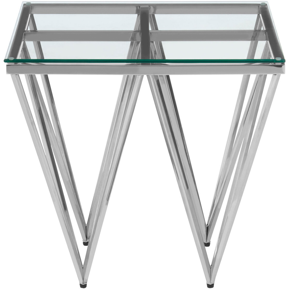 Premier Housewares Allure Silver Finish End Table with Glass Top and Prismatic Legs Image 2