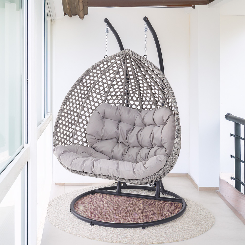 Oakley 2 Seater Rattan Light Grey Swing Egg Pod Chair Image 7