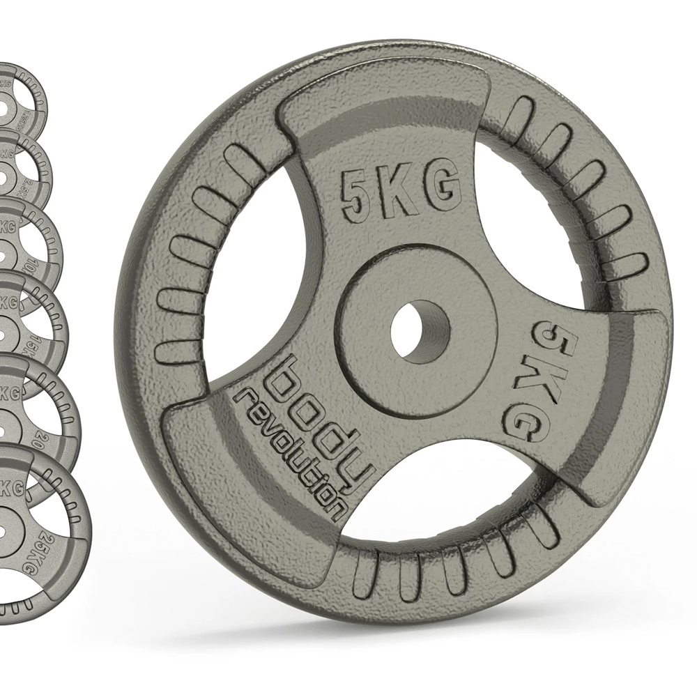Body Revolution 1 inch Standard Tri Grip Cast Iron Weight Plates 15kg 2 Pack Image 2