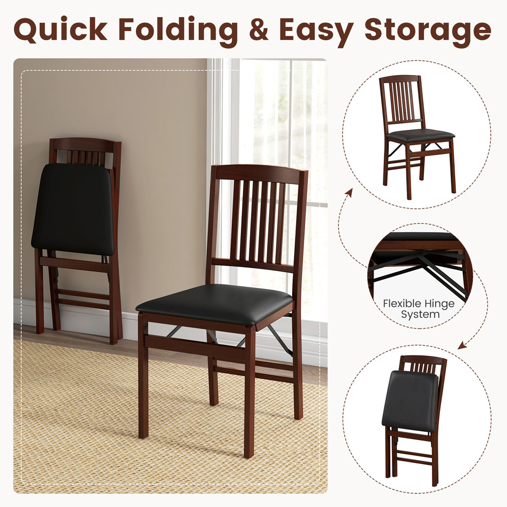 Costway Set of 2 Brown Foldable Dining Chairs Image 7