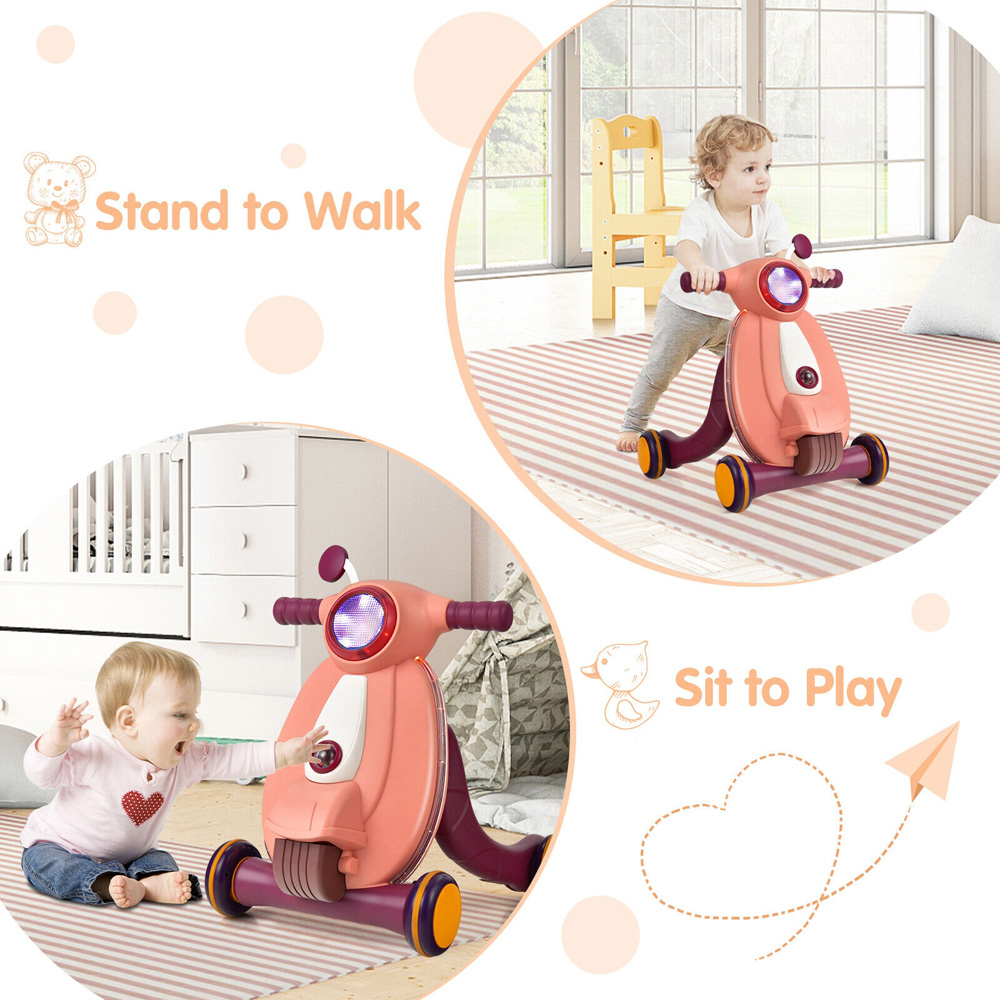 Costway Pink Baby Walker with Lights and Ball Game Image 4