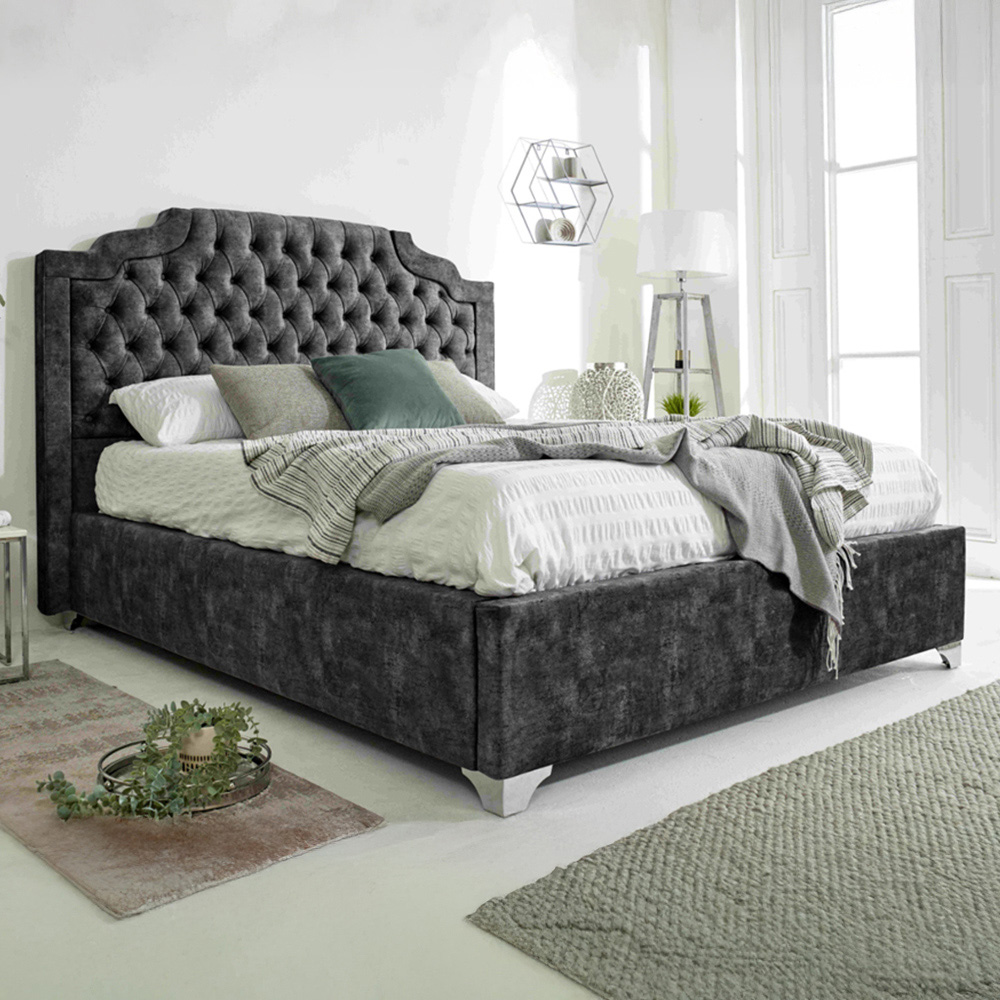 Eleganza Ryker King Size Granite Oakland Fabric Bed Frame with Chesterfield Headboard Image 1