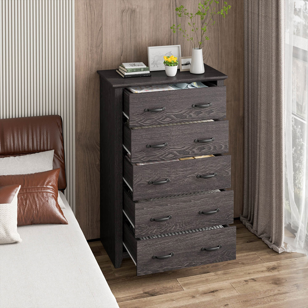 Costway 5 Drawer Dark Grey Dresser Chest of Drawers Image 5