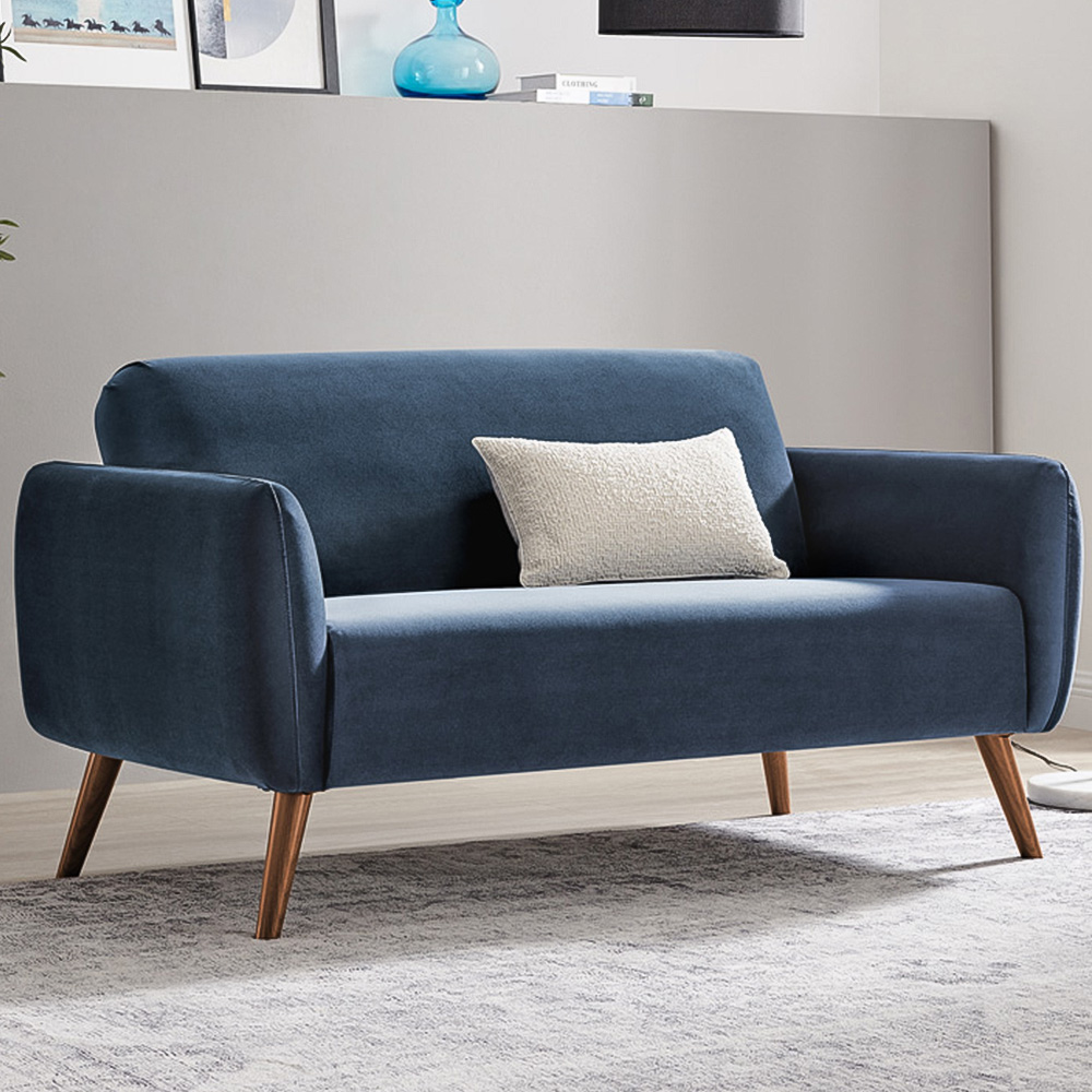 Furniturebox Terry 2 Seater Blue Velvet Sofa Image 1
