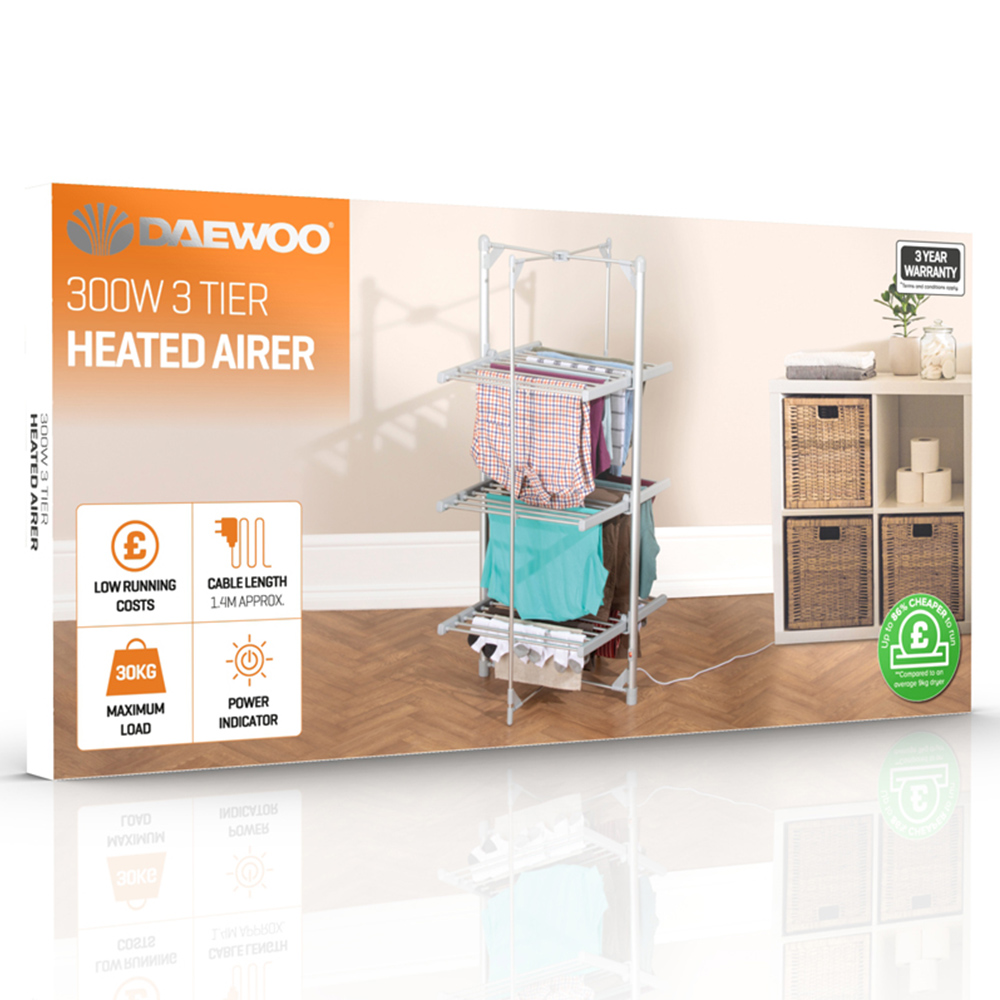 Daewoo 3 Tier Silver Heated Clothes Airer Image 3