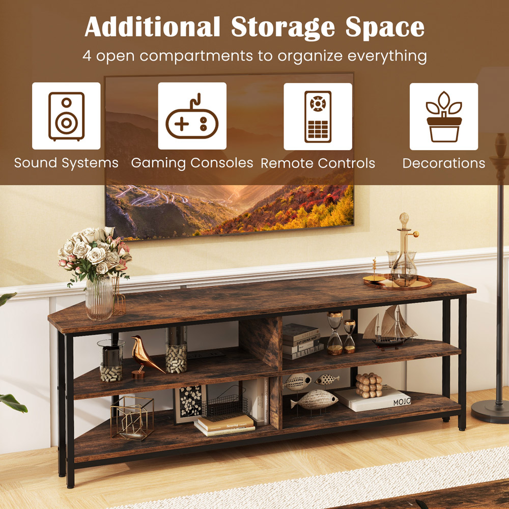 Costway 4 Shelf Brown Corner TV Unit with AC Outlet Image 7
