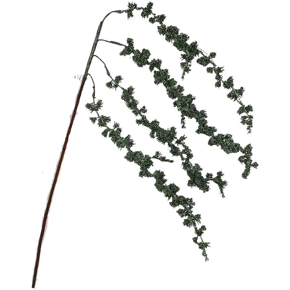 Samuel Alexander Green Glitter Frosted Mini Leaf Wispy Stem Christmas Decoration 96cm Image 1