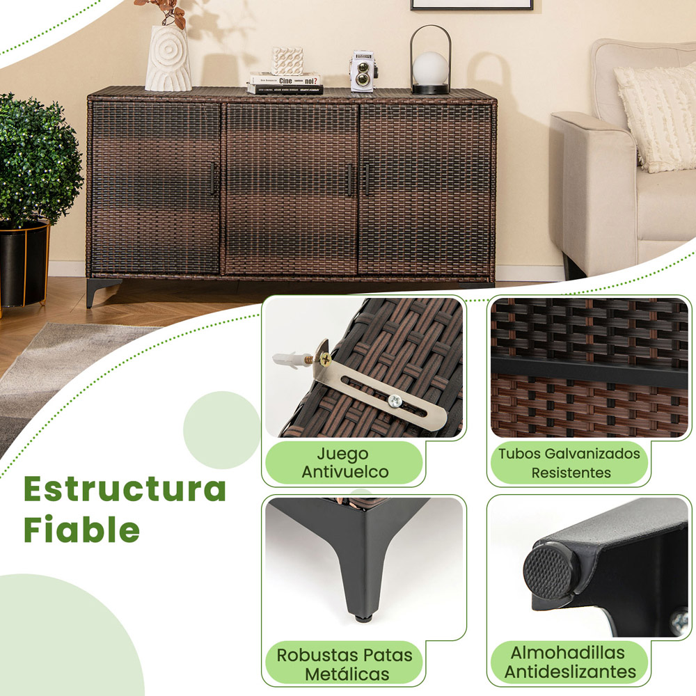 Costway Brown Patio Wicker Storage Cabinet Deck Box with Removable Shelves 318L Image 5