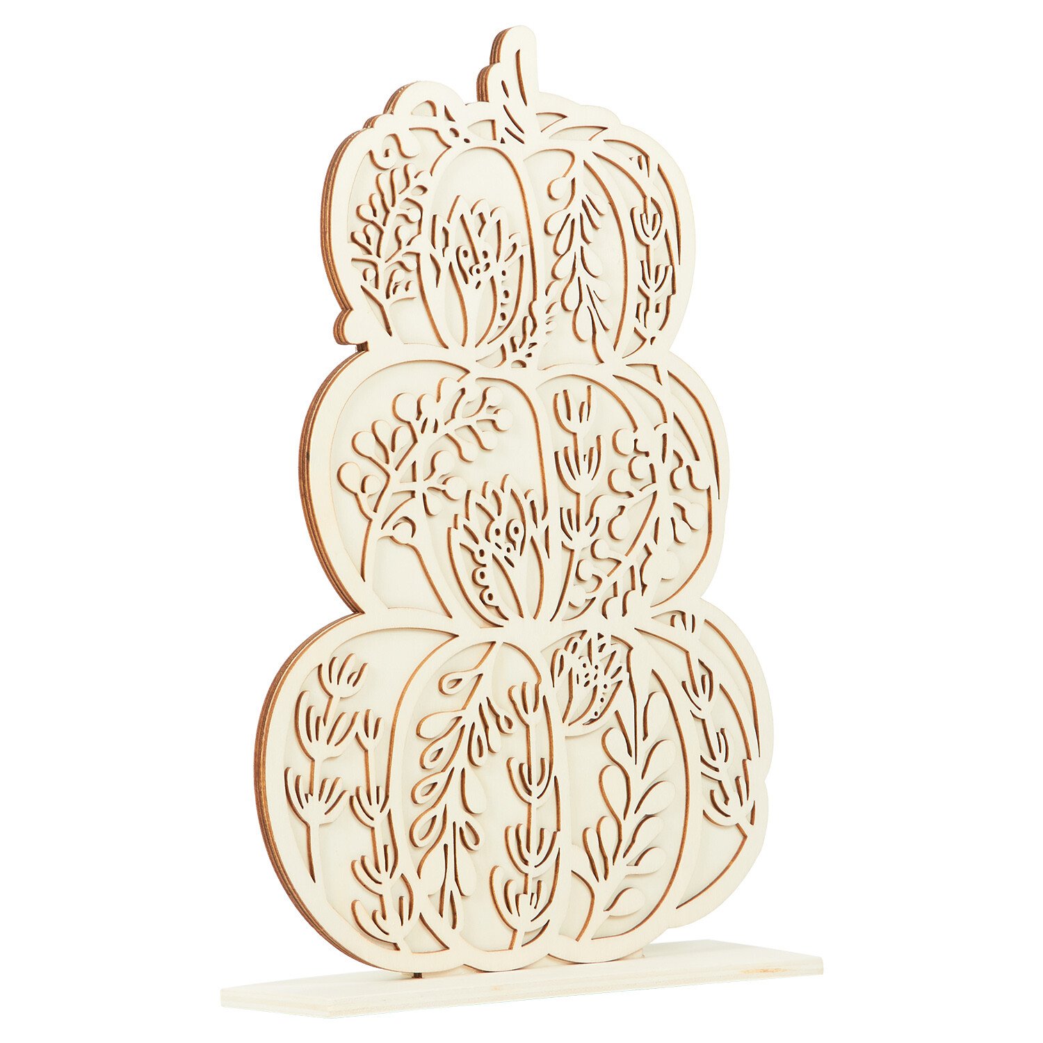 Paint Your Own Floral Wooden Stacked Pumpkins Natural Image 1