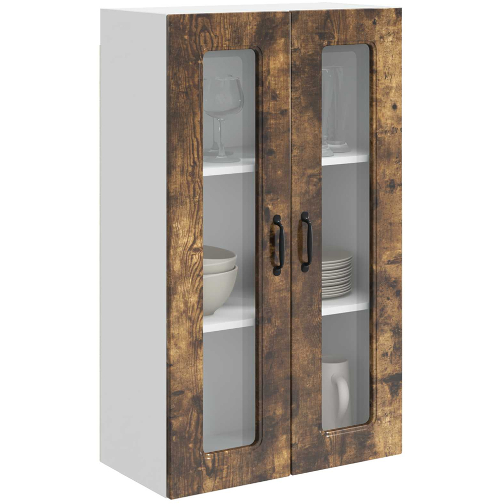 vidaXL 2 Glass Door Smoked Oak Kitchen Wall Cabinet Image 3