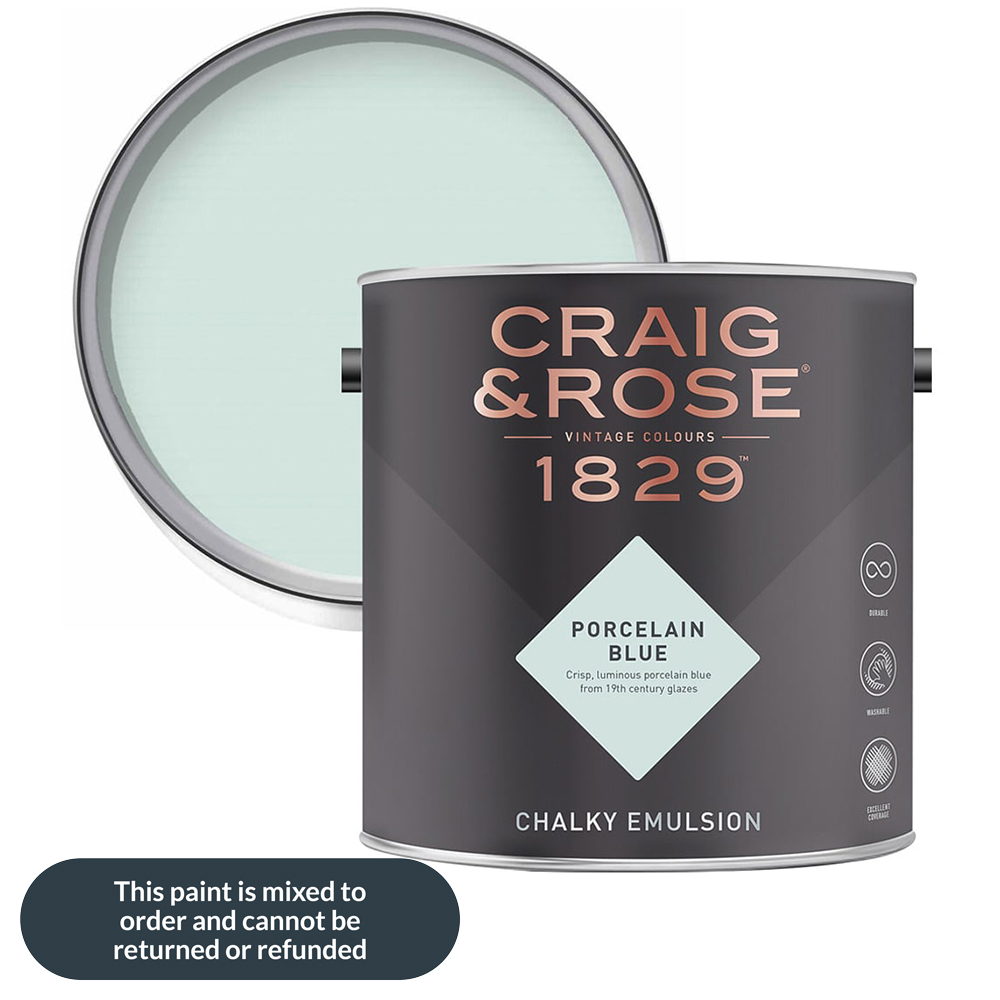 Craig & Rose 1829 Vintage Walls and Ceilings Porcelain Blue Chalky Matt Emulsion Paint 2.5L Image 1