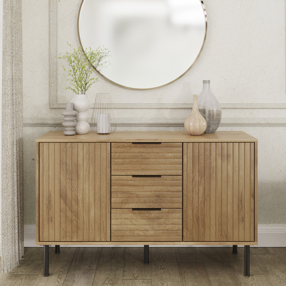 GFW Nervata 2 Door 3 Drawer Oak Sideboard Image 7