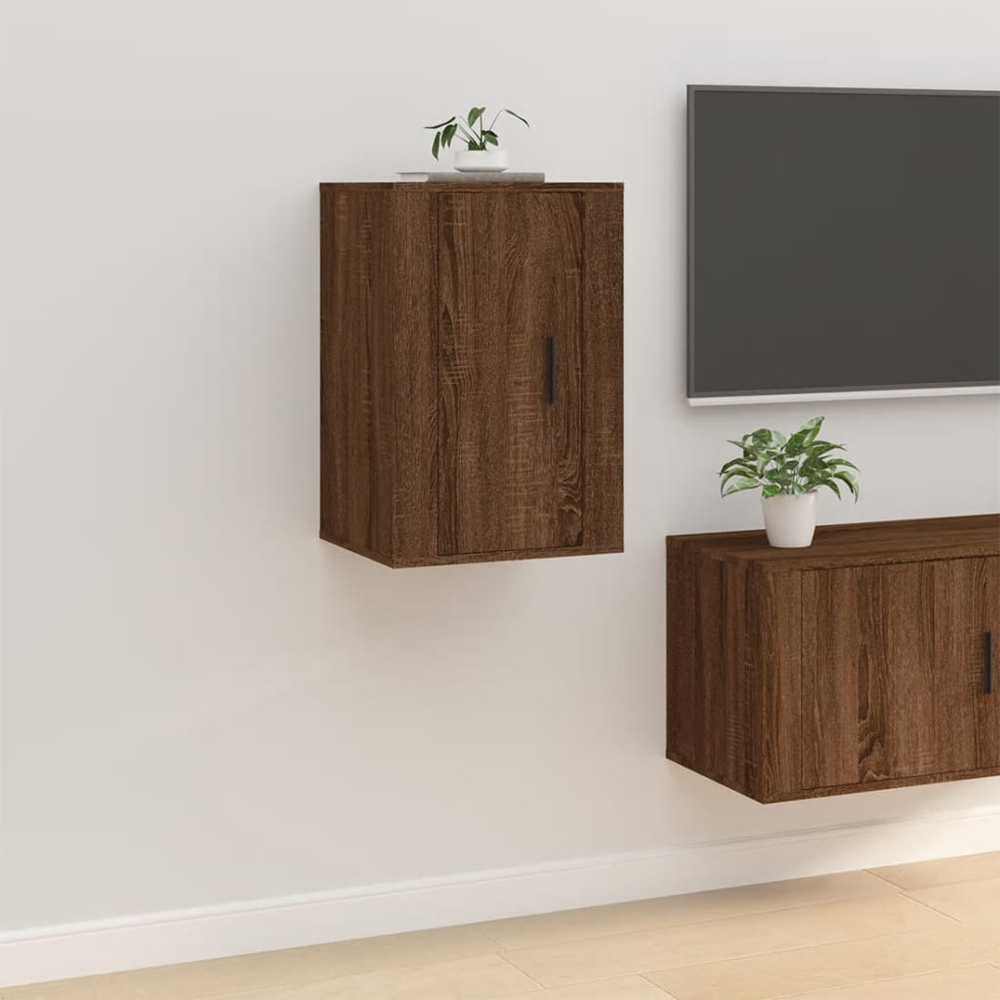 vidaXL Single Door Brown Oak Wall Mounted TV Cabinet Set of 2 Image 4