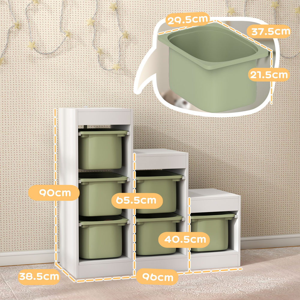 AIYAPLAY Green Kids Toy Storage Unit with 6 Removable Bins Image 9